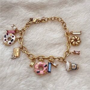 Kate Spade Gold NYC Donut and Coffee Charm Bracelet Pink and Blue Accents